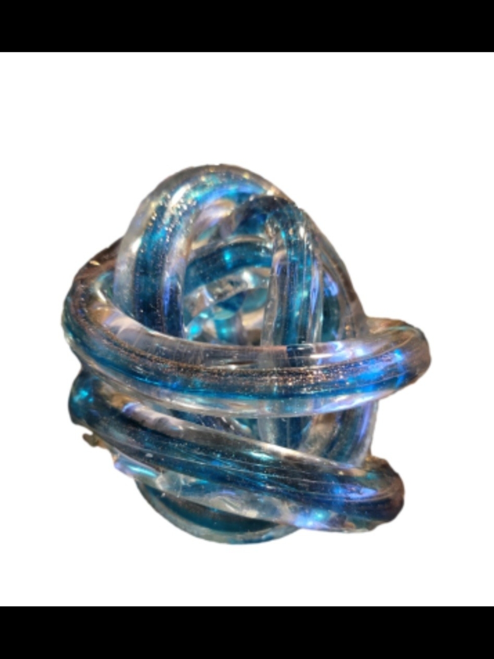 Murano Blue Iridescent Glass Knot Sculpture